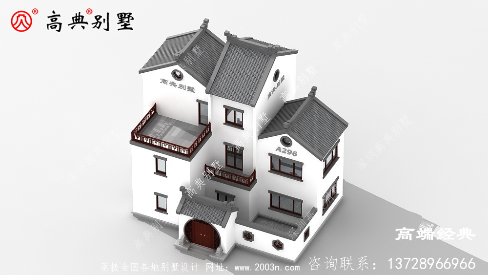 素雅中式三层别墅，整体非常简单大方